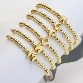 18k Polished Balloon Bead Bracelet with Custom Letters