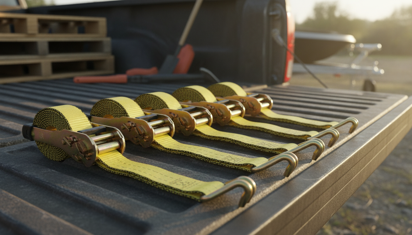 4-Pack 10,000 lb Ratchet Straps w/ Double J Hooks