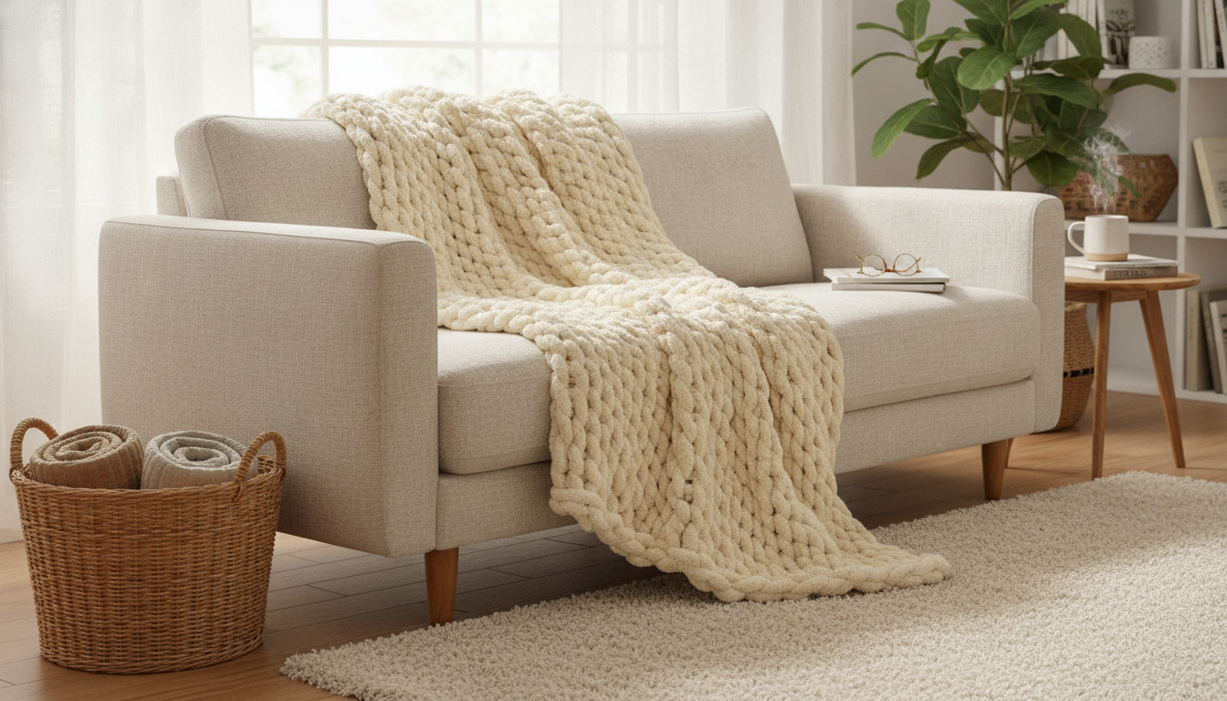 Hand-Knitted Chunky Chenille Throw Blanket (40x60)