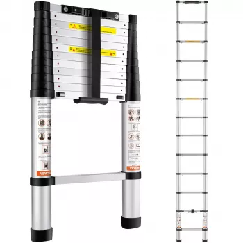 12.5ft Telescoping Ladder: One-Button Retraction & Compact